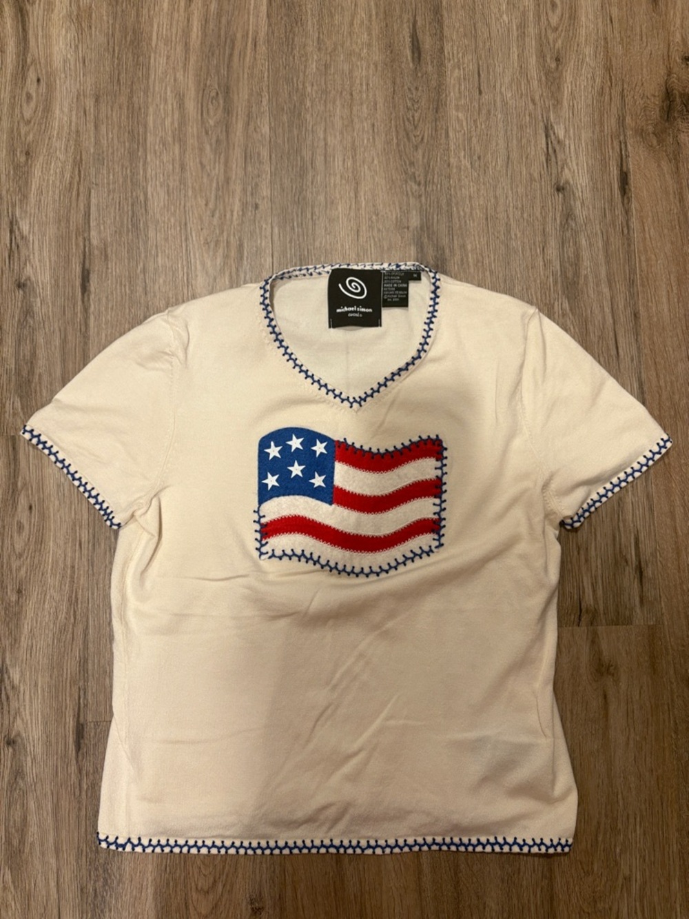 Cream Spun silk Michael Simon American Flag T shirt